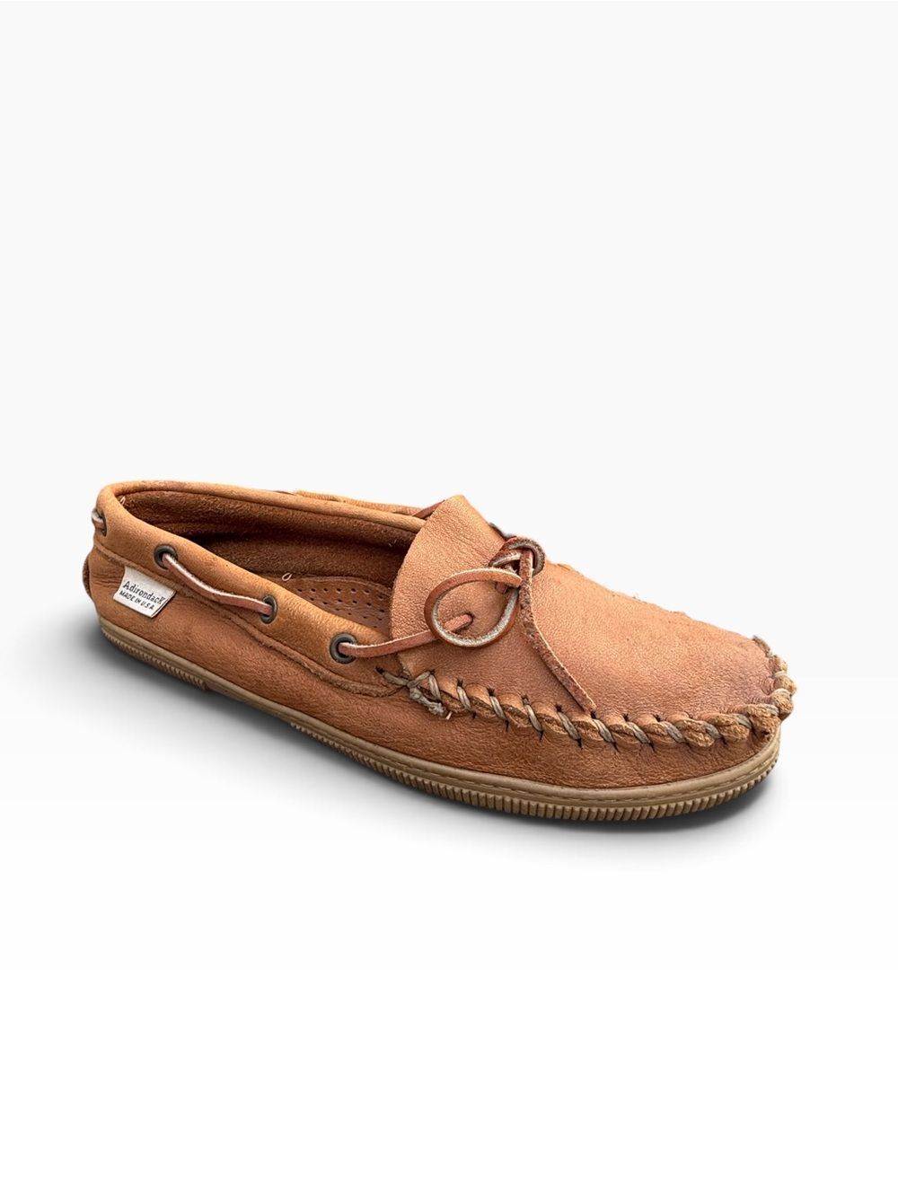 Vtg Leather Adirondack Moccasins Handsewn Cabin Boho Shoes Women size 9